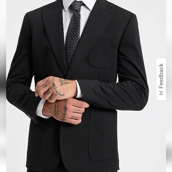 Slim Black Stretch Cotton Blend Knit Suit Jacket - Picture 3 of 7